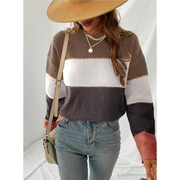 Cupshe Sweaters - CUPSHE Women Long Sleeve Colorblock Casual Knit Sweater NEW - Sz - L